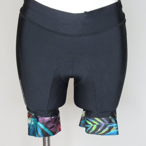 Louis Ganeau Carbon Black Tropiclal Floral Triathlon Shorts Women's L Large - Picture 1 of 8